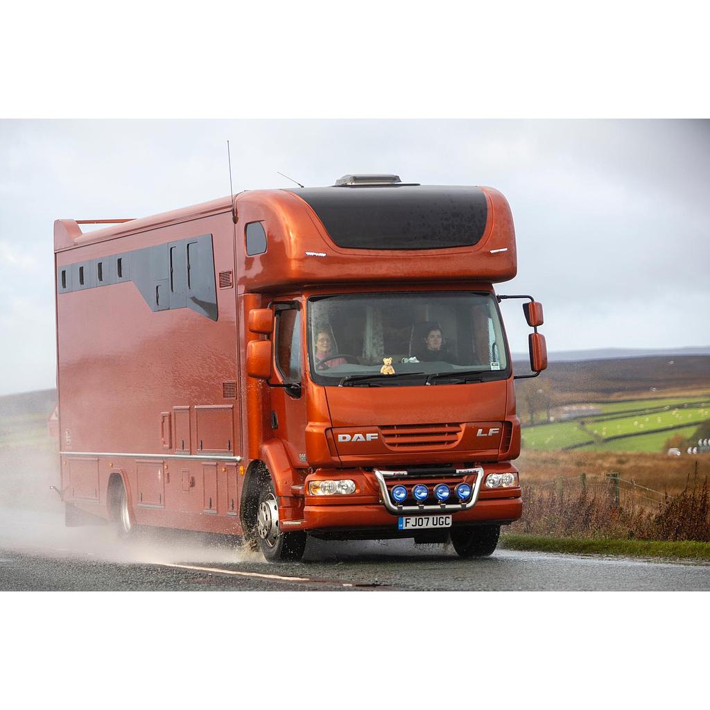 15-tonne coach-built DAF. Auto. 4 large stalls. Sleeps 4